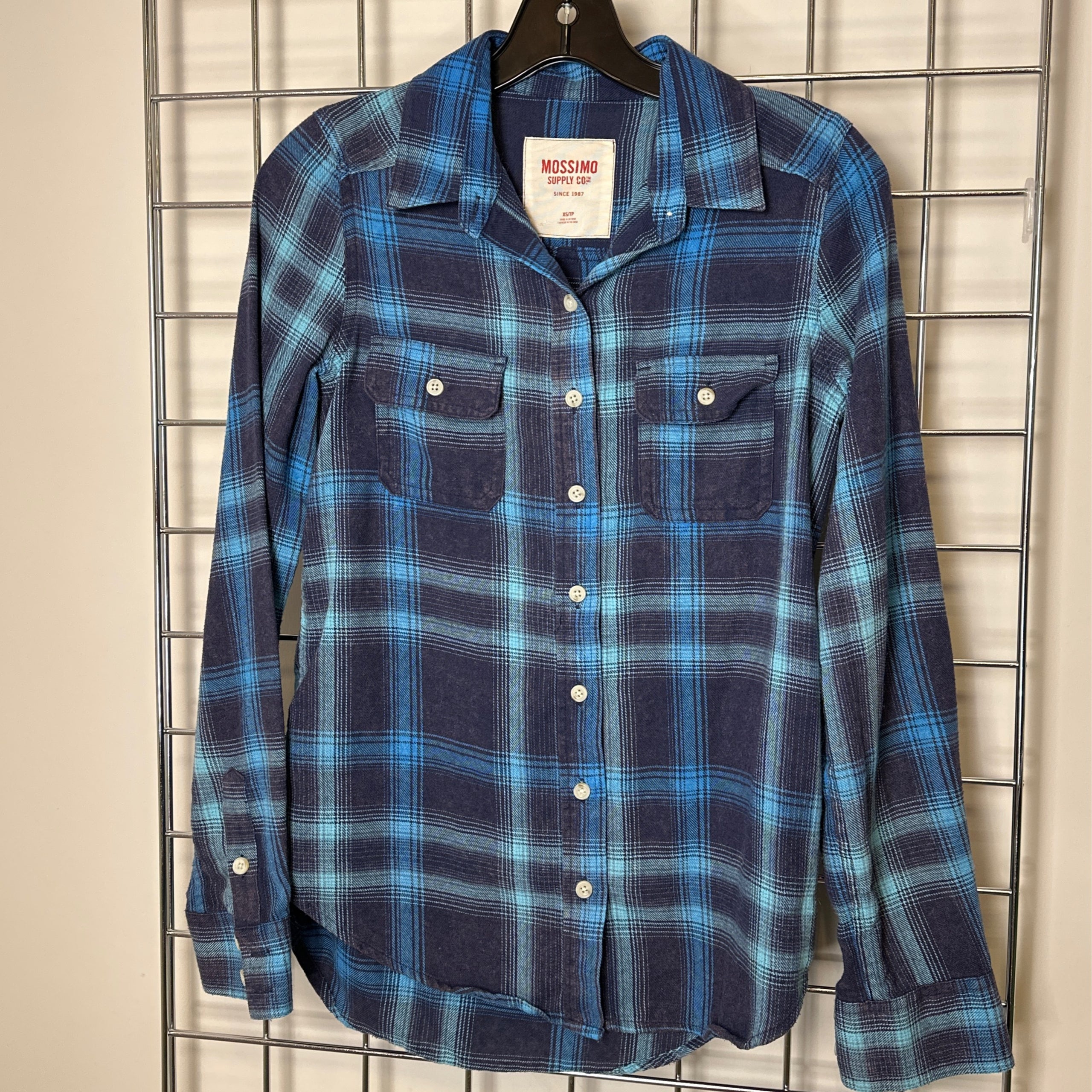154412254 - Sz XS Blue Flannel - Mossimo - Womens Long Sleeve Tops